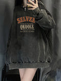 Vevesc Womens Clothing Vintage Street Sweatshirt Y2K Letter Pattern Round Neck Pullover Long Sleeves Warm Oversize Baggy Ladies Tops