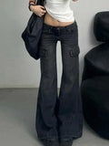 Vevesc Autum New Black Casual Pants for Women Y2k High Waist Loose Straight Trousers High Waist Slim Fit Flared Jeans