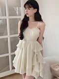 Vevesc Summer Bule France Elegant Dress Women Backless Fashion Designer Suspender Dress Female Ruffle Flounce Korean Sweet Dress