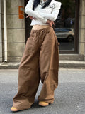 Vevesc Brown Womens Jeans High Waist Vintage Design Hip Hop Straight Baggy Denim Pants Street Y2K American Style Wide Leg Denim Trouser