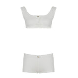 Vevesc  Sweet Style Hollowed Jacquard Frill Vest and Tiny Shorts Cute Two Piece Set  White Aesthetic Chic Y2K Homewear Summer
