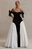 Vevesc New Couture Black&White Velvet Long Evening Dresses Sweetheart Bow Straps Modest Formal Party Dress Evening Gowns