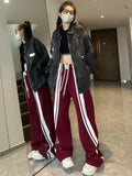 Vevesc Harajuku Baggy Sweatpants Women Hip Hop Style Y2k Streetwear Wide Striped Joggers Oversized Female Red Sports Trousers