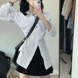 Vevesc Streetwear Y2K White Tunic Shirts Women Korean Office Lady Long Sleeve Slim Chic Blouses Vintage Casual All Match Tops