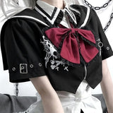 Vevesc Japanese Kawaii Sweet Lolita Puff Sleeve Shirt Summer Y2k Aesthetic Lace Patchwork Blouse Cute Top Women JK Slim Fit Blusas