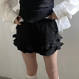 Vevesc Y2k Aesthetic Summer Sweet Solid Pant Trousers Women Ruffled Pleated Shorts Harajuku High Waist Wide Leg Pants Streetwear