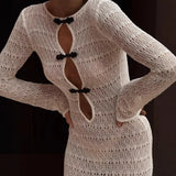 Vevesc  Hollow Sheer Maxi Dress Women's Sexy Backless Lace Up Slit Resort Dress High Waist Party Evening Gown Robe Vestidos Y2k