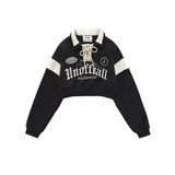 Vevesc Y2k E-Girl Lapel Neck Lace Up Tops Women American Retro Letter Embroidery Sweatshirts New Long Sleeve Pullovers Mujer