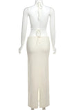 Vevesc  Sexy White Knitt Skirt 3 Pics Sleeveless V Neck Super Short Top High Waist Split Skirt Suit Summer Beach Style Set