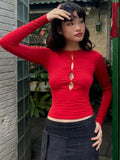 Vevesc Y2k Aesthetic Hollow Out Bow Y2k Aesthetic Tops Slim Fit Harajuku Solid T-Shirts Women Fairy Streetwear Grunge Crop Tees