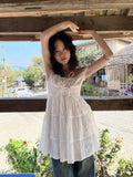 Vevesc  Japanese Y2k White Mini Dress Women Sweet Cute Bandage Ruffle Dresses Aesthetic Summer Sleeveless Elegant Girls Dress
