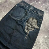 Vevesc Y2k Hip Hop Retro Washed Jeans with Various Prints Design Fashionable Streetwear Versatile Jeans Same Style for Men and Women