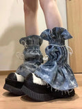 Vevesc Y2K Denim drawstring Leg Cover Punk Vintage Star Love Cute Lace Summer Thin Stockings Leg Warmers Japanese JK Accessories