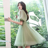 Vevesc Green Sweat Puff Sleeve Lady Girl Women Princess Bridesmaid Banquet Party Ball Prom Short Dress Gown Sexy Bandeau Backless Club