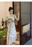 Vevesc Vintage Elegant Cheongsam Dress Women Irregular Floral Party Fairy Midi Dress Female Luxury Court Retro Long Dress