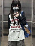 Vevesc Casual Loose Preppy Letter Print Tshirts Patchwork Contrast Color Trendy T-shirts Women Streetwear Grunge Long Sleeve Tees Y2k