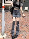 Vevesc Y2k Harajuku Vintage Skirts High Waist Bandage Solid Color Leg Warmers Mini Denim Skirt Streetwear Female Slim Women's Clothing