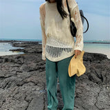Vevesc  Sweater Women Spring Pullover Girls Sweater Oversize Knitted Summer Tops Vintage Long Sleeve Fall Female Outerwear Knitting Thin
