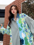 Vevesc Turn-Down Neck Long Sleeve Patchwork Plaid Shirts Women Autumn Oversize Button Up Shirt Korean Fashion Casual Outwear Tops