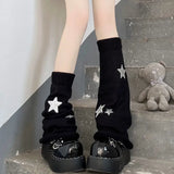 Vevesc 90s Japanese Harajuku Knit Leg Warmers Women Lolita Star Bone Knit JK Pile Socks Leg Socks Y2K Clothes Christmas Warm Boot Cover