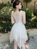 Vevesc  Summer Sweet Princess Mini Dress French Style Spaghetti Strap Sleeveless Fairy Birthday Party Dresses Female Short Vestidos New