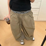 Vevesc  Vintage Japanese Lace Up Strretch Waist Casual Harajuku Pant Spring Summer All Match Wide Leg Trousers Y2k Grunge Punk Pants