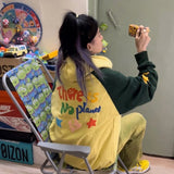 Vevesc Streetwear Print Hoodies Women Y2K Harajuku Oversized Patchwork Sweatshirt Vintage Korean Plus Fleece Thick Pullovers Tops