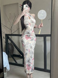 Vevesc  Women Floral Luxury Party Evening Dress Summer Elegant Hollow Out Neck-mounted Long Dress 2025 Korean Bodycon Festival Vestidos