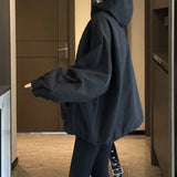 Vevesc Harajuku Style Women Jacket Korean Fashion Streetwear Oversize Zipper Hooded Vintage Y2k Jackets Windbreak Casual Coat