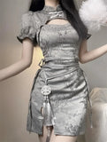 Vevesc  Hollow Out Qipao Improved Chinese Dress Women Sexy Split Cheongsams Mandarin Collar Wear Print Floral Vestidos 2025 New HOT