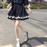 Vevesc Japanese Sweet Skirts High Waist Lace Ruffles Patchwork Design Mini Skirt for Women Summer All Match Preppy Style 2024 Clothing