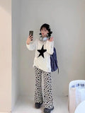 Vevesc Euramerican Hip Hop Baggy Wide Leg Trousers Fashion Stars Print Y2k Aesthetic All Match Flare Lazy Pants Vintage Women Bottom