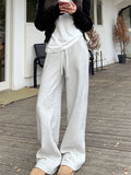Vevesc Harajuku Casual Sweatpants Women Loose High Waist Solid Pants Korean Streetwear Simple Lace Up Vintage Straight Trousers