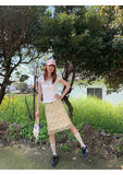 Vevesc  2025 Summer Sweet Chiffon Argyle Midi Skirt Women High Waist Slim Fit A-line Plaid Skirts Retro Fashion Versatile Skort