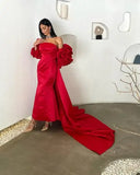 Vevesc Pretty Red Mermaid Evening Dresses With Long Flower Jacket 2 Pieces Elegant Long Evening Gowns Wedding Party Dress