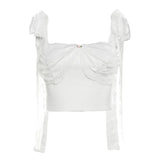 Vevesc Y2k Aesthetics Lace Patchwork Tank Tops Sweet Bandage Harajuku Crop Vest Streetwear 3D Flower Slim Fit Grunge White E-girl Tanks