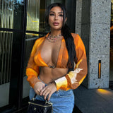 Vevesc Autumn V Neck Sexy Long Sleeve Hollow Out Crop Top Turndown Collar Tie Dye Print T Shirt Women Fall Streetwear 2024