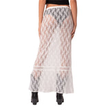 Vevesc Sexy See-Through Lace Sheer Maxi Skirt Women Low Waist Transparent Long Skirt Music Club Party Fairy Coquette Cover-up Skirt