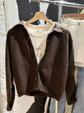 Vevesc  Sweet Solid Knitted Cardigan Sweater Woman Turn Down Collar Single Breasted Long Sleeve Coat Autumn Casual Vintage Y2k Sweaters