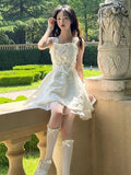 Vevesc  French Elegant Camisole Dresses Solid Color Sleeveless Bandage Ruffles Vestidos De Mujer Summer 2025 New Dress Women's Clothing