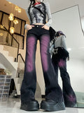 Vevesc American Style Black Purple Denim Pants Y2k E-Girl Vintage High Waist  Flare  Autumn New Tie Dye Straight Trousers