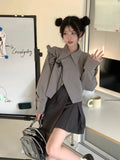 Vevesc Women Grey Gothic Shirts and Blouses Harajuku Y2k 2000s Chinese Style Vintage Elegant Long Sleeve Shirt Top Clothes Autumn