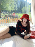 Vevesc Lace Patchwork Two-piece Set Contrast Color Crop T-shirt + High Waist Bandage Shorts Autumn Femme Casual Slim Grunge Suit