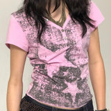 Vevesc Y2k Crop Top Grunge Aesthetics Star Print T-shirt Vintage Distressed Short Sleeve T Shirts Punk Gothic Streetwear New