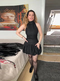 Vevesc  Women’s Black Waist-Cinching Ruffled Hem Denim Mini Dress Back Zipper Summer New Trendy Casual Party Club Streetwear For Woman