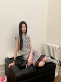 Vevesc  Graffiti Velvet Lace Hem Knee Length Skirt For Woman High Waist A Line Purple Skirt Summer Clothes 2025
