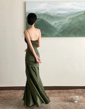 Vevesc  Elegant Satin Halter New Vintage Niche Waisted Fishtail Dress Formal Gown Party Dresses Sling Backless Waist Evening vestidos