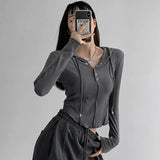 Vevesc Women Hooded Sweatshirt Long Sleeve Y2k Streetwear Korean Fashion Casual Chic Female Vintage Slim Pullovers Crop Tops