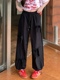 Vevesc Wide Leg Pants Drawstring Bow Casual Summer Preppy Style Trousers Y2k Ankle Length Women Straight Korean High Street