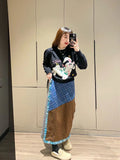 Vevesc Women Gothic A-line Long Skirt Vintage Y2k Skirt Harajuku Korean Streetwear Tie-Dyed Skirts 2000s Goth Clothes Summer